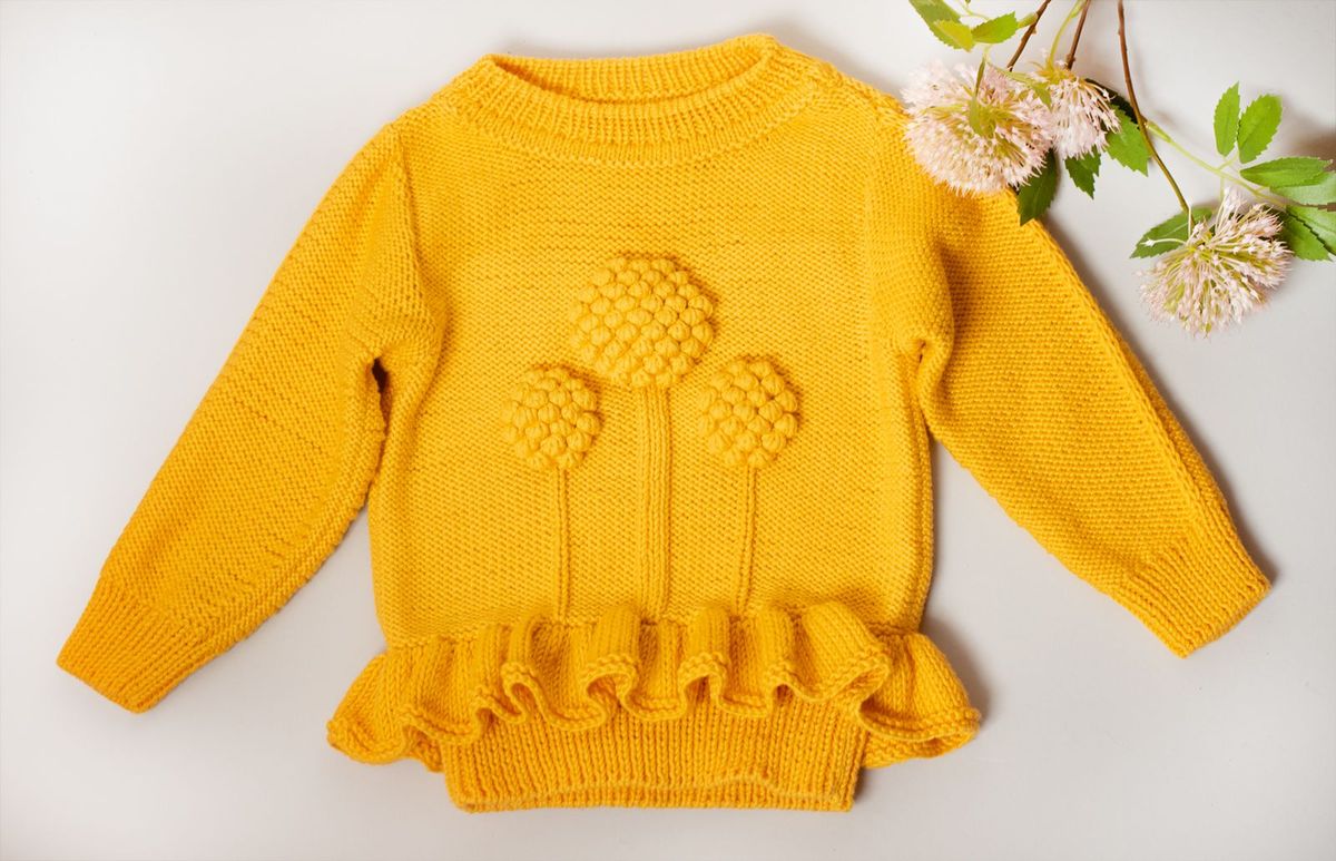 Lidia has made a summer sweater for Anna, I used cotton blend yarn, and this is vibrant yellow colour for some cloudy day
